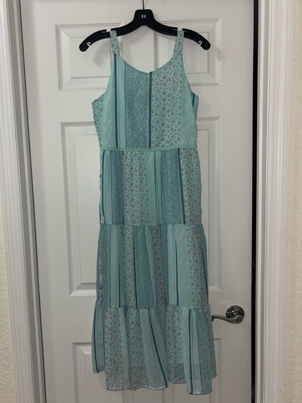 Juniors Light Aqua Patchwork Maxi Dress